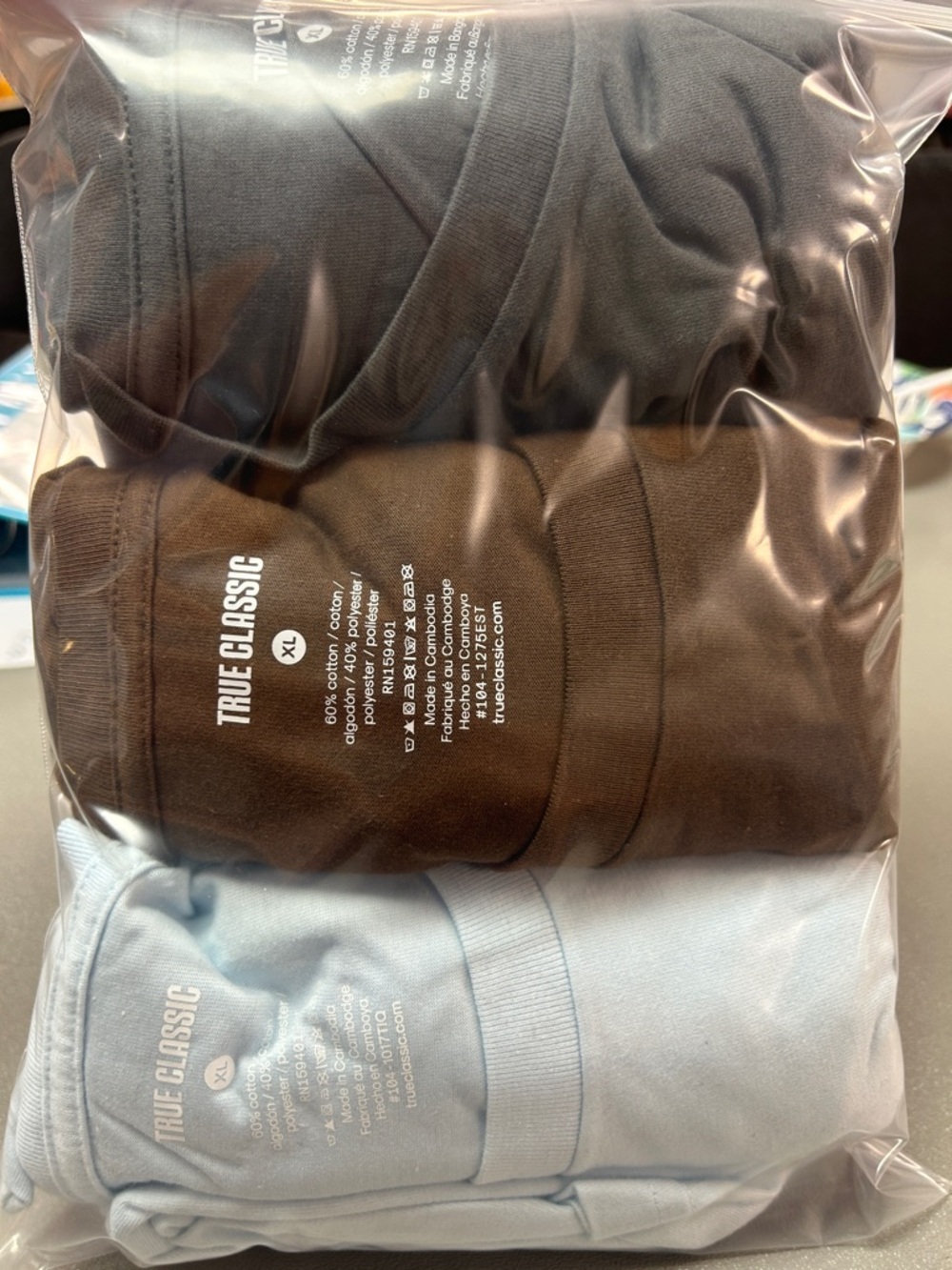 True Classic Men's Short Sleeve Tees 3-Pack - Black, Brown, Light Blue